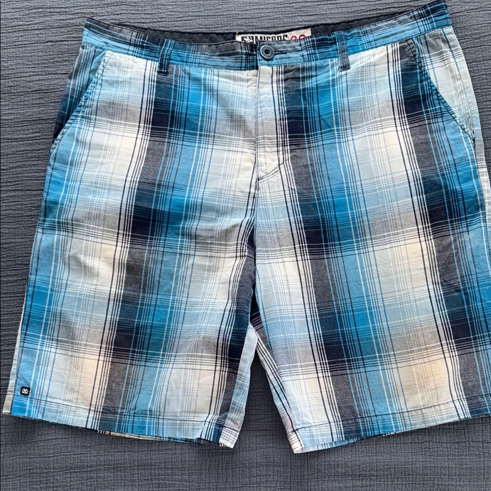Micros Blue and Gray Plaid Shorts EUC 38